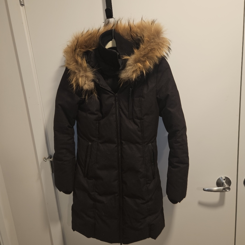 Soia & Kyo Black Puffer Coat with Faux Fur Trim
